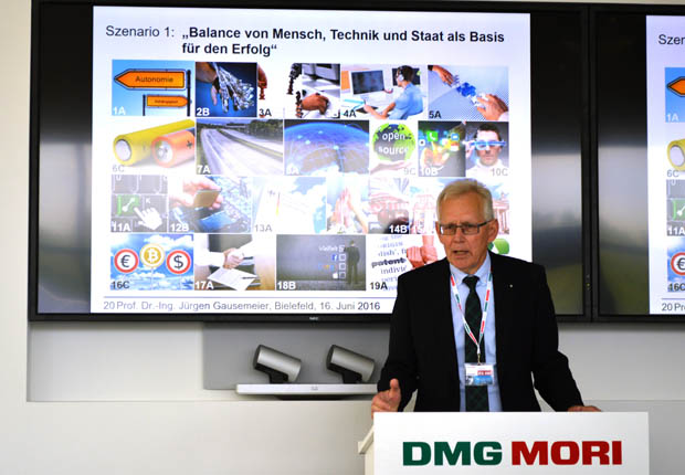 Prof. Dr. Jürgen Gausemeier präsentierte Zukunftsoptionen und Handlungsempfehlungen für Industrie 4.0 in Deutschland. (Foto: DMG MORI)