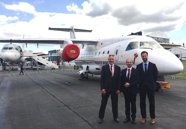 Farnborough Airshow 2016 v.l. Robert Heggemann (CEO), Robert Palaic (Sales Director), Dr. Christian Howe (COO) (Foto: HEGGEMANN AG)