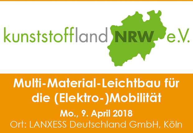 Die Kunststoffland NRW Veranstaltung Multi-Material-Leichtbau für die (Elektro-)Mobilität – Herausforderungen und Chancen für NRW wird am am 09. April 2018 bei LANXESS Deutschland in Köln stattfinden. (Bild: kunststoffland NRW e.V.)