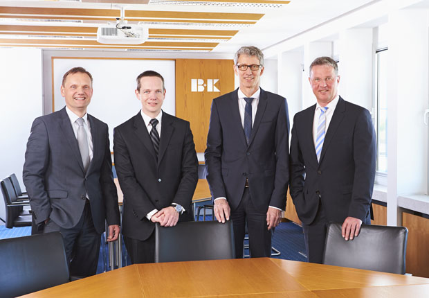 (v.l.) Der B+K-Vorstand mit Karsten Pax, Dr. Tobias Lührig, Manfred Albrecht und Gerd Sundermann. (Foto: Bischof + Klein Holding SE & Co. KG)