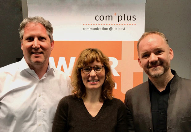 complus Co-Geschäftsführer Burkhard Redeski (links) mit seinen beiden Nachfolgern Constanze Wolff und Christian Gertz. (Foto: complus Akademie für Kommunikation)