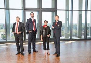Das Vorstandsteam der Westfalen Gruppe ist komplett (v. li.): Reiner Ropohl, Dr. Thomas Perkmann (Vorsitz), Dr. Meike Schäffler und Torsten Jagdt. (Foto: Westfalen AG, Münster)