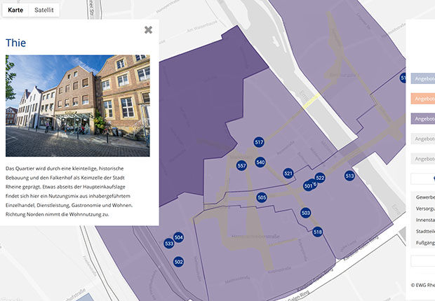 Screenshot des neuen Gewerbeimmobilien-Portals (Kartenansicht) (Bild: EWG für Rheine mbH)
