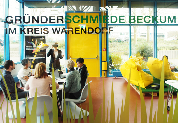 Die Gründerschmiede Beckum im Kreis Warendorf unterstützt Gründungsinteressierte,weckt Kreativität und ermöglicht die Zusammenarbeit vor Ort. (Foto: gfw)