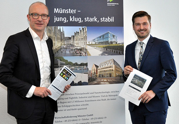 Dr. Thomas Robbers und Mathias Kersting präsentieren der Jahresergebnisse der Wirtschaftsförderung Münster GmbH (Foto: WFM Münster)