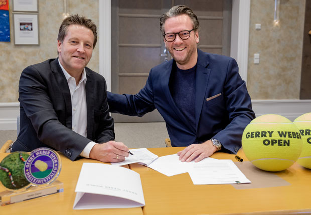 Freuen sich auf die Zusammenarbeit: Ralf Weber (links), Turnierdirektor GERRY WEBER OPEN, und Philip Harting, Vorstandsvorsitzender der HARTING Technologiegruppe. (Foto: HARTING)