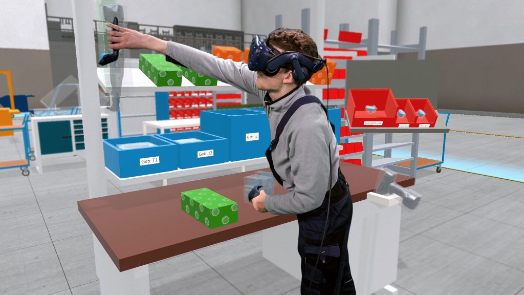 „Die Softwarelösung Boxplan ermöglicht es den virtuellen Shopfloor zu betreten, ihn in VR zu planen und zu erproben.“ Bildquelle: Halocline