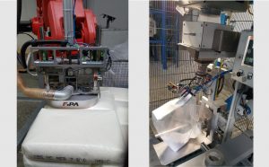 (links) Die Säcke werden mit dem Vakuum-Sauggreifer angesaugt. - Foto: Fotostudio Michael Adamski, Mittelstraße 10, 33602 Bielefeld www.adamski-fotografie.de