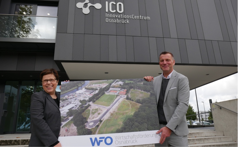 Stellten im InnovationsCentrum Osnabrück das neue Sondergebiet Güterverkehrszentrum Hafen vor: Dr. Petra Bergmann, Prokuristin der Wirtschaftsförderung Osnabrück (WFO) und WFO-Geschäftsführer Ralf Minning. - Foto: WFO