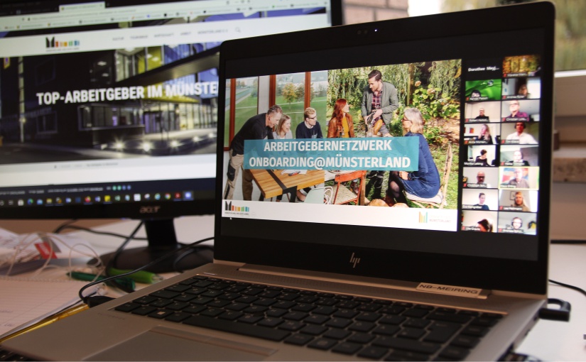 Online kamen die Mitglieder des Arbeitgebernetzwerks Onboarding@Münsterland am Dienstag erstmals zusammen und tauschten sich aus. Digitales Netzwerktreffen. - Foto: © Münsterland e.V.