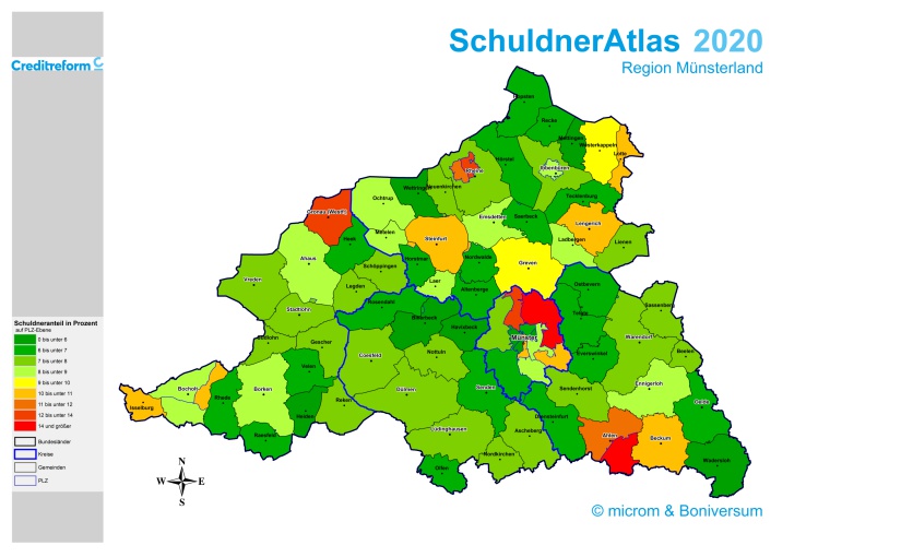 Überschuldung im Münsterland sinkt weiter, aber Trendwende absehbar