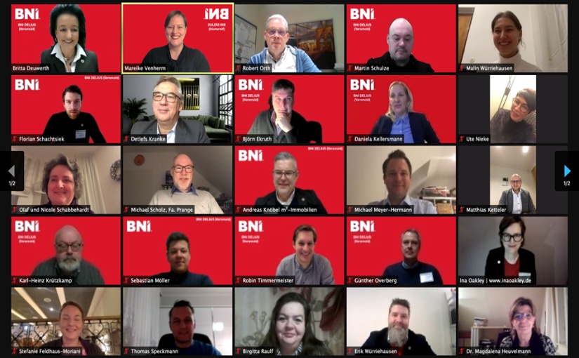 49 Teilnehmer beim BNI Delius (Versmold)- Unternehmerteam-Gründungsevent – sicher und effizient in der Online-Konferenz. - Foto: Mareike Venherm