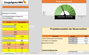 Der neue Energierechner der EnergieAgentur.NRW ist eine vorprogrammierte Exeltabelle zum Download für Betriebe die herausfinden möchten, ob sich Energieeffizienmaßnahmen im Betrieb lohnen. - Bild/Screenshot Copyright Energieagentur.NRW