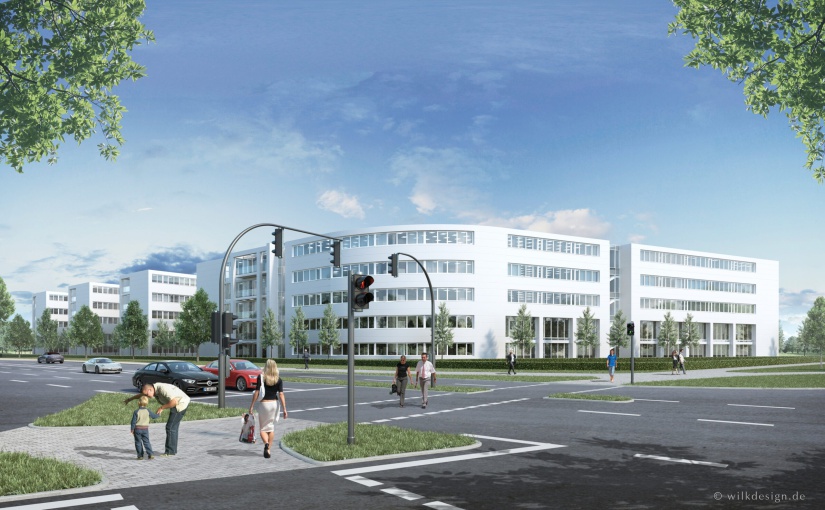 Ansicht des neuen Businessquartiers „Westend-Carre“ am Heinz-Nixdorf-Ring in Paderborn, in dem adesso Büros beziehen wird. - Foto Copyright: K&V König Architekten