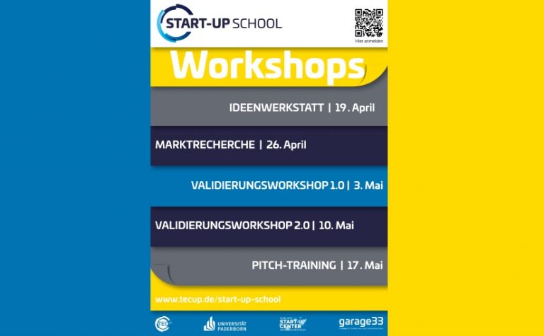 Die „TecUP Start-up School“ unterstützt Gründungsinteressierte aus OWL bei der Entwicklung innovativer Unternehmensideen und vermittelt ihnen grundlegendes Methodenwissen zum Thema Unternehmensgründung. - Grafik: TecUP
