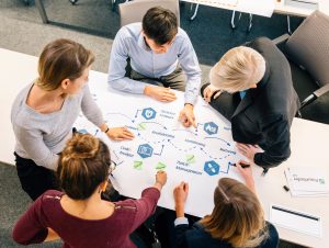 Sichere Softwareentwicklung ist Teamarbeit: Im Forschungsprojekt AppSecure.nrw entstan-den konkrete Maßnahmen für Entwickler:innen, Product Owner und Führungskräfte. (Foto: Fraunhofer IEM)