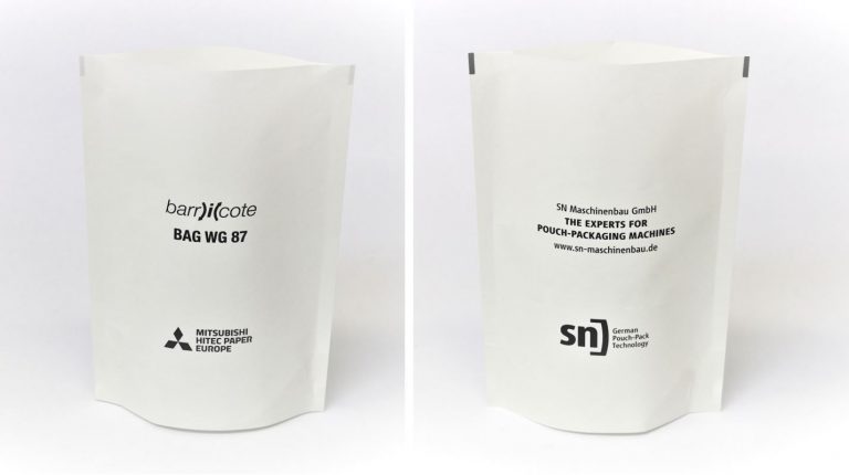Das Barrierepapier barricote BAG WG 87 von Mitsubishi HiTec Paper als Standbodenbeutel. (Foto: Mitsubishi HiTec Paper Europe GmbH)