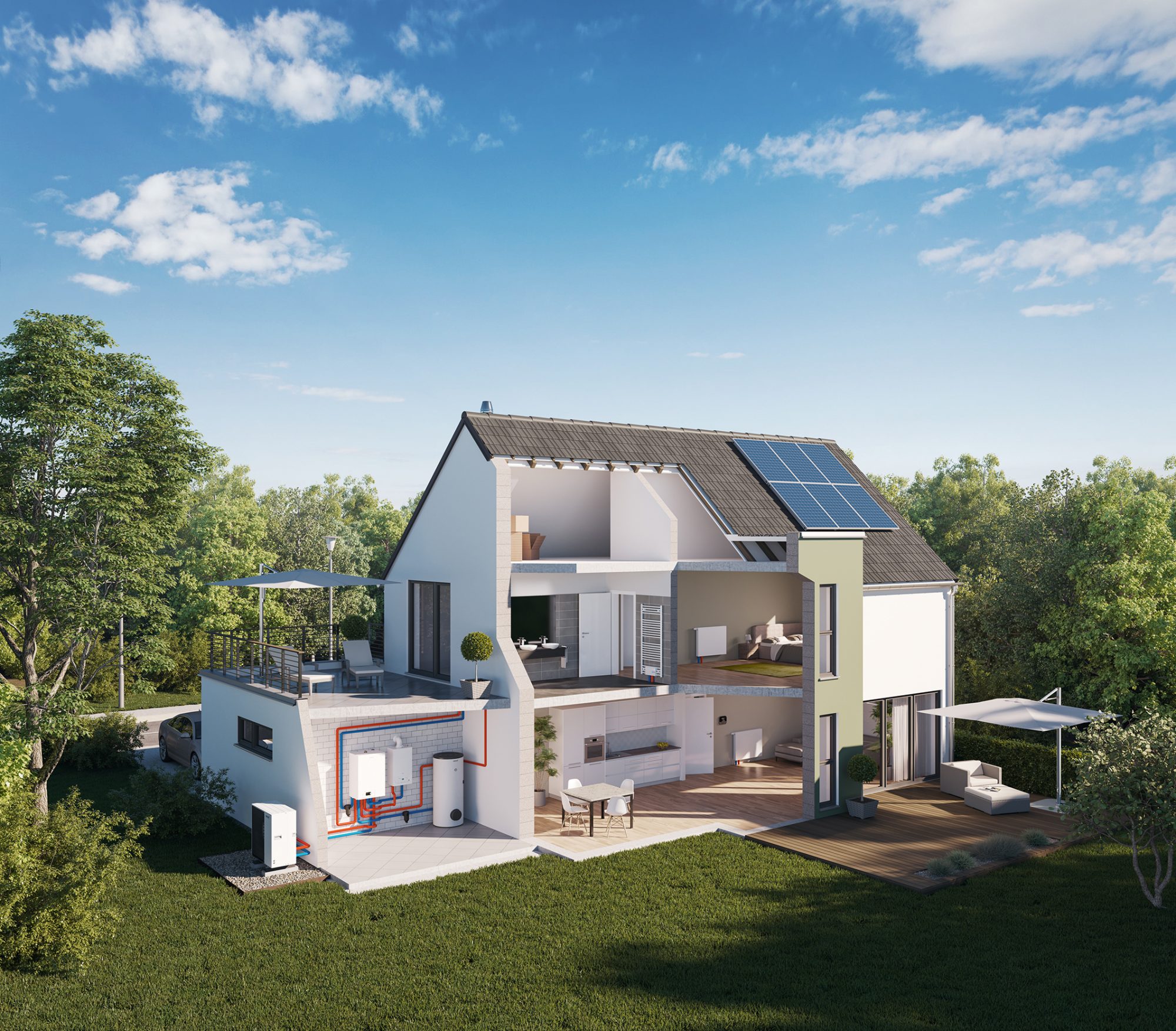Optimal für Neubau oder Nachrüstung im Bestand: Dieses kompakte Hybrid-Paket von BRÖTJE mit 6 + 24 kW Heizleistung eignet sich bestens für Einfamilienhäuser mit bis zu 150 m2 Wohnfläche. (Foto: August Brötje GmbH, Rastede)