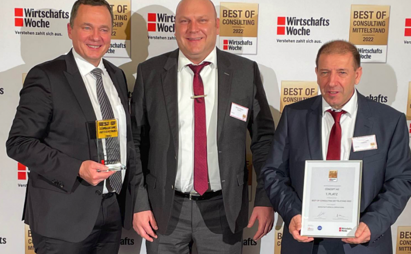 1. Platz bei „Best of Consulting Mittelstand“ der WirtschaftsWoche für die Concept AG mit Optimierungsprojekt bei der Altendorf Group