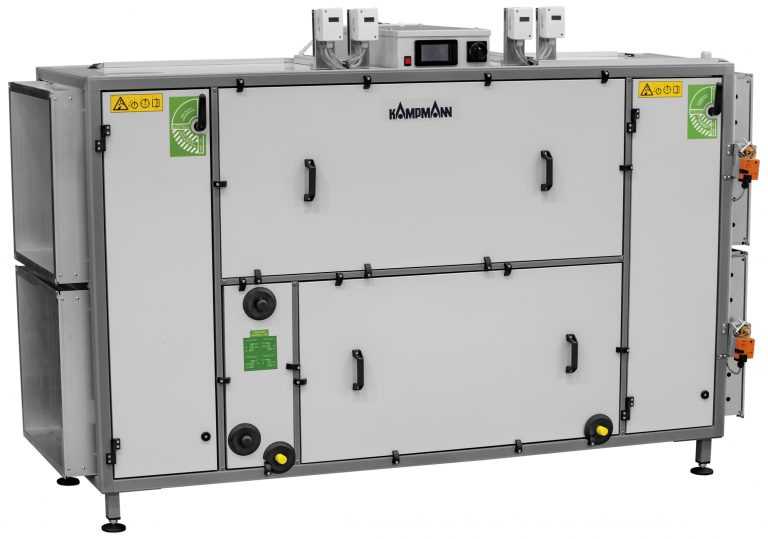Das RLT-Kompaktlüftungsgerät von Kampmann ist in vier Baugrößen erhältlich mit einem Luftvolumenstrom bis ca. 6000 m³/h. (Foto: Kampmann)