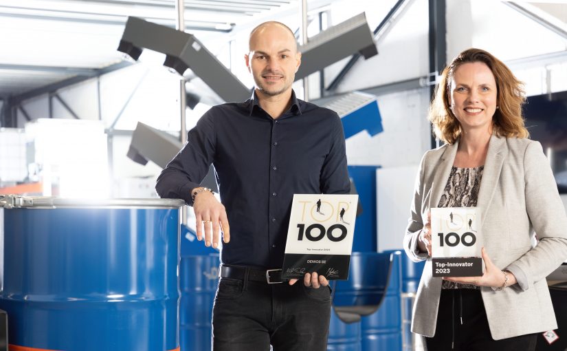 Herausragende Arbeit: Ingo Schlüter und Ricarda Fleur von Denios SE mit dem Top-100-Siegel (Foto: Denios)