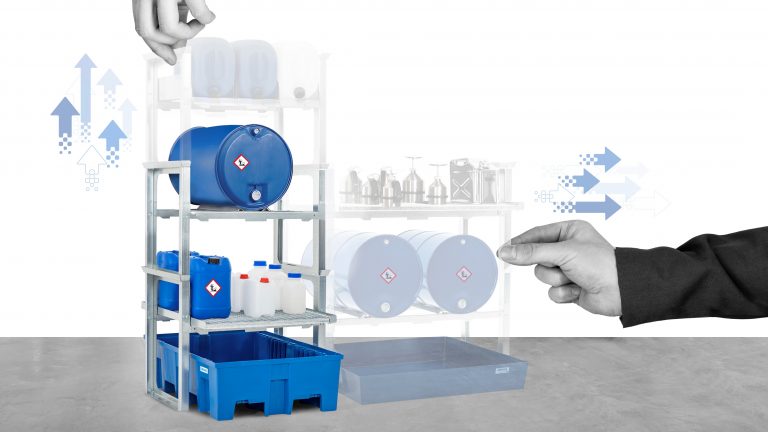 Variabel in alle Richtungen – mit den DENIOS Stapelregalen maximal flexibel bleiben (Foto: Denios)