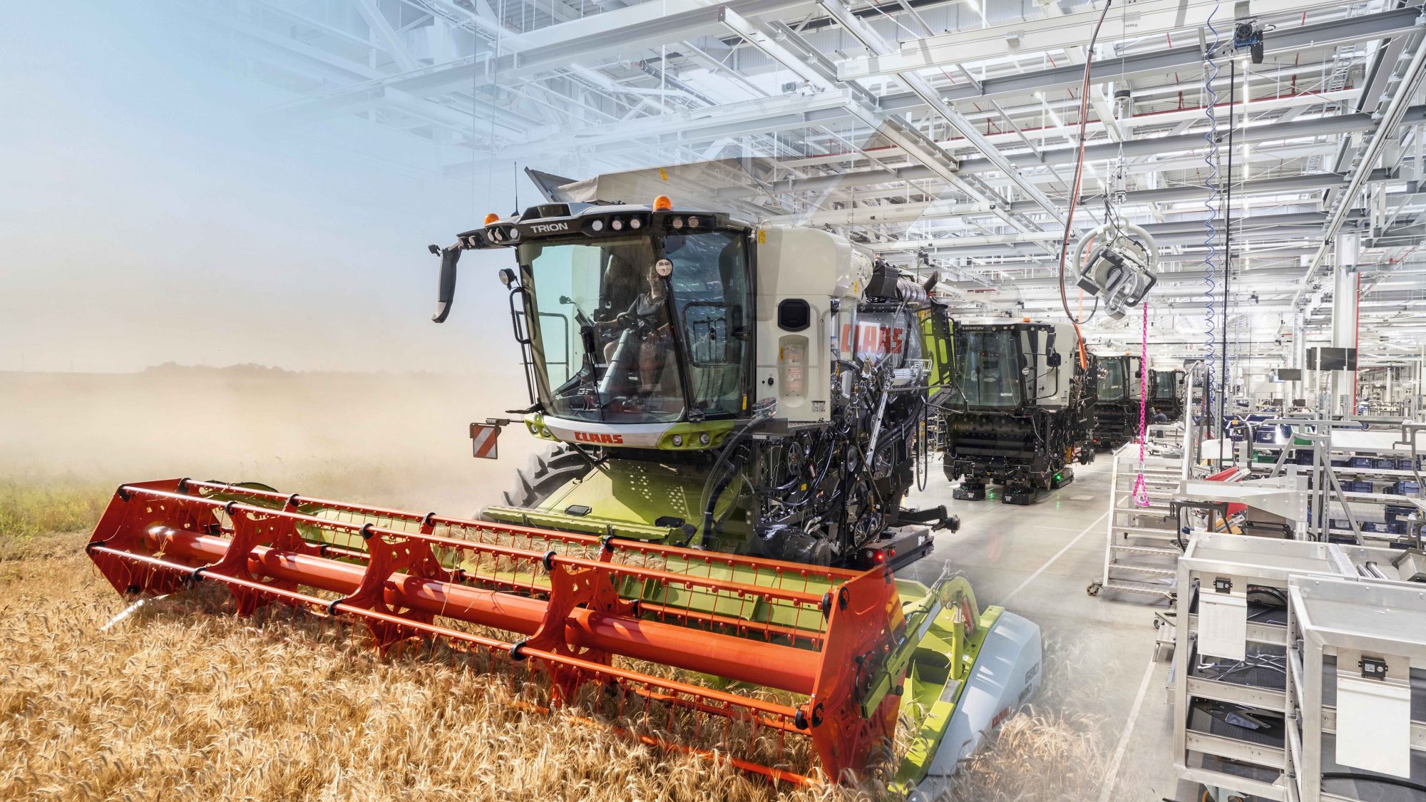 Die modernste Mähdrescherproduktion der Welt wird noch intelligenter: Das Projekt ‚Datenfab-rik.NRW‘ ist für CLAAS ein wichtiger Baustein für die Umstellung der Fertigung von Mähdre-schern. (Foto: CLAAS)