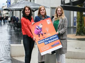 (v. l.) Kati Bölefahr, Julia Lehmann und Félice Wittrin von Bielefeld Marketing freuen sich auf kreative Ideen für Projekte oder Events für die Bielefelder City. (Foto: Bielefeld Marketing GmbH)