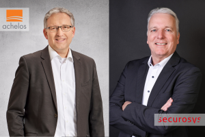 (v.l.n.r.) Thomas Freitag, achelos-Geschäftsführer und Robert Rogenmoser, CEO Securosys freuen sich über die Kooperation beider Unternehmen im Bereich HSM-Lösungen. (Bild: achelos/Securosys)