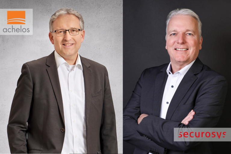 (v.l.n.r.) Thomas Freitag, achelos-Geschäftsführer und Robert Rogenmoser, CEO Securosys freuen sich über die Kooperation beider Unternehmen im Bereich HSM-Lösungen. (Bild: achelos/Securosys)