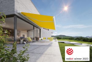 Markisenspezialist markilux hat für die gelungene Optik seiner neuen Kassettenmarkise „MX-4“ den „Red Dot Design Award“ 2023 gewonnen. Der Award zählt zu den größten Design-Wettbewerben weltweit und prämiert hochkarätige gestalterische Konzepte. (Foto: markilux)