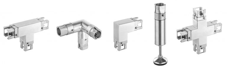 Aktuell umfasst das Produktprogramm jeweils fünf verschiedene EMS-Elemente für Rund- und Vierkantrohre (Foto: RK Rose+Krieger)