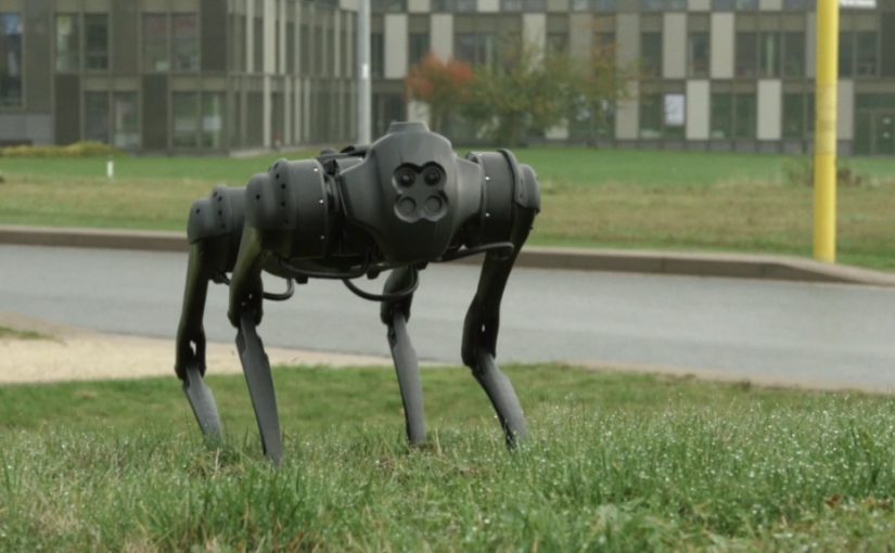 „Achilles" ist ein Roboterhund, mit dem an der Hochschule Bielefeld geforscht wird. Sein "Herrchen", Prof. Dr. Axel Schneider, ist bei Brainstorm zu Gast.“ (Foto: Hochschule Bielefeld)