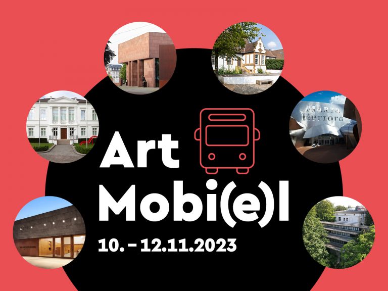 Sechs Museen, drei Tage, ein Ticket und das ganze Wochenende Kunst pur – das ist ArtMobi(e)l 2023. (Grafik: deteringdesign GmbH)
