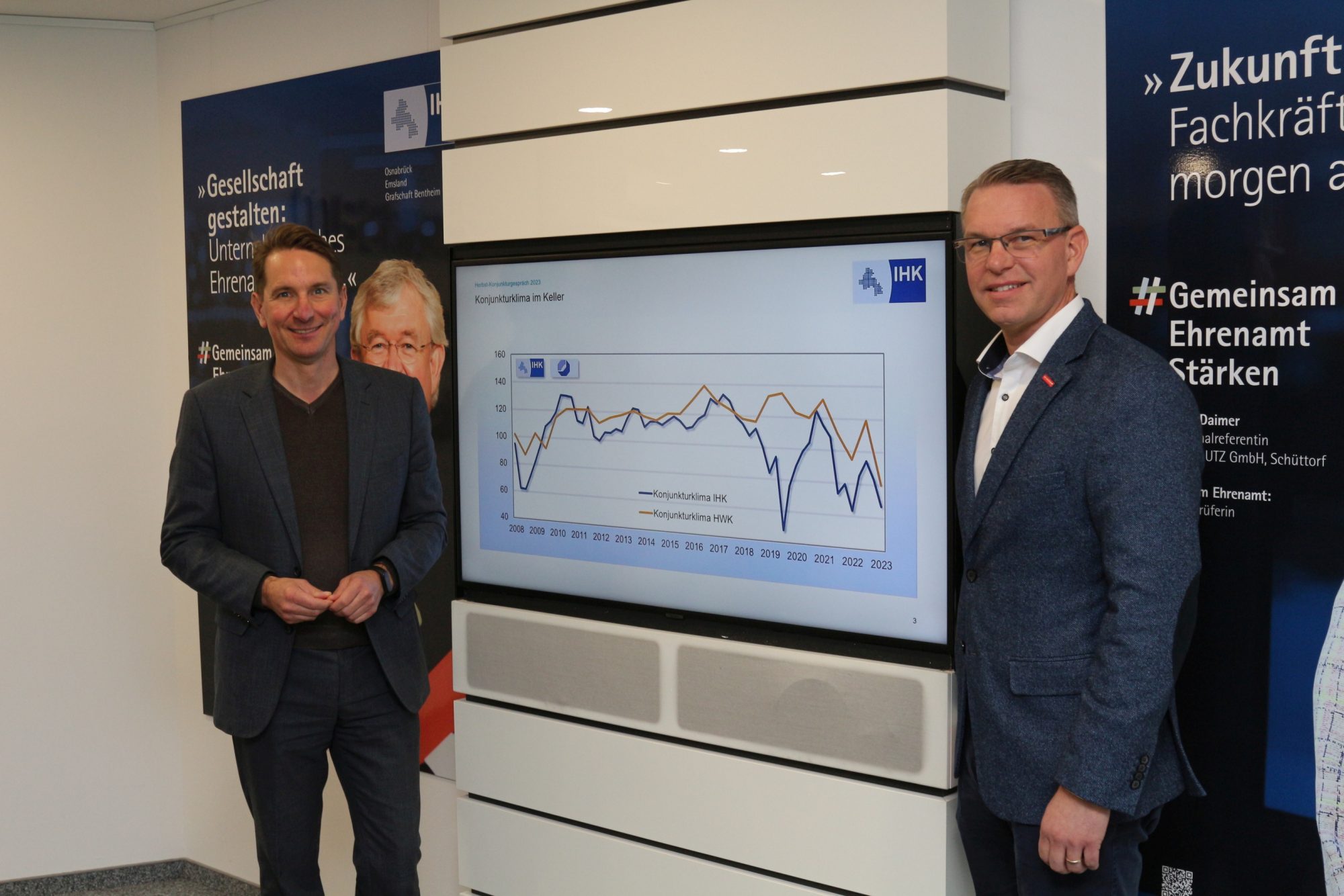 (von links): Stellten die aktuelle konjunkturelle Entwicklung in der Region vor: IHK-Hauptgeschäftsführer Marco Graf und HWK-Hauptgeschäftsführer Sven Ruschhaupt (Bildquelle: IHK)