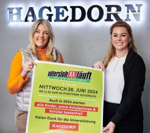 Erstmalig mit dabei als Sponsor der Kinder- & Schülerläufe, die Hagedorn Unternehmensgruppe (von links): Geschäftsführerin Barbara Hagedorn und Sarah Dörmann, Inhaberin von impulsevent. (Foto: impulsevent)
