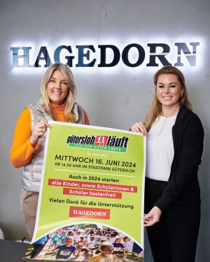 Erstmalig mit dabei als Sponsor der Kinder- & Schülerläufe, die Hagedorn Unternehmensgruppe (von links): Geschäftsführerin Barbara Hagedorn und Sarah Dörmann, Inhaberin von impulsevent. (Foto: impulsevent)