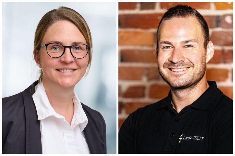 Johanna Brinkmann, Leiterin des Competence Centers Ecclesia Mobility (Bildrechte: Ecclesia Gruppe), und Marvin Beccard, Geschäftsführer der Lade.ZEIT GmbH (Bildrechte: Lade.ZEIT GmbH)