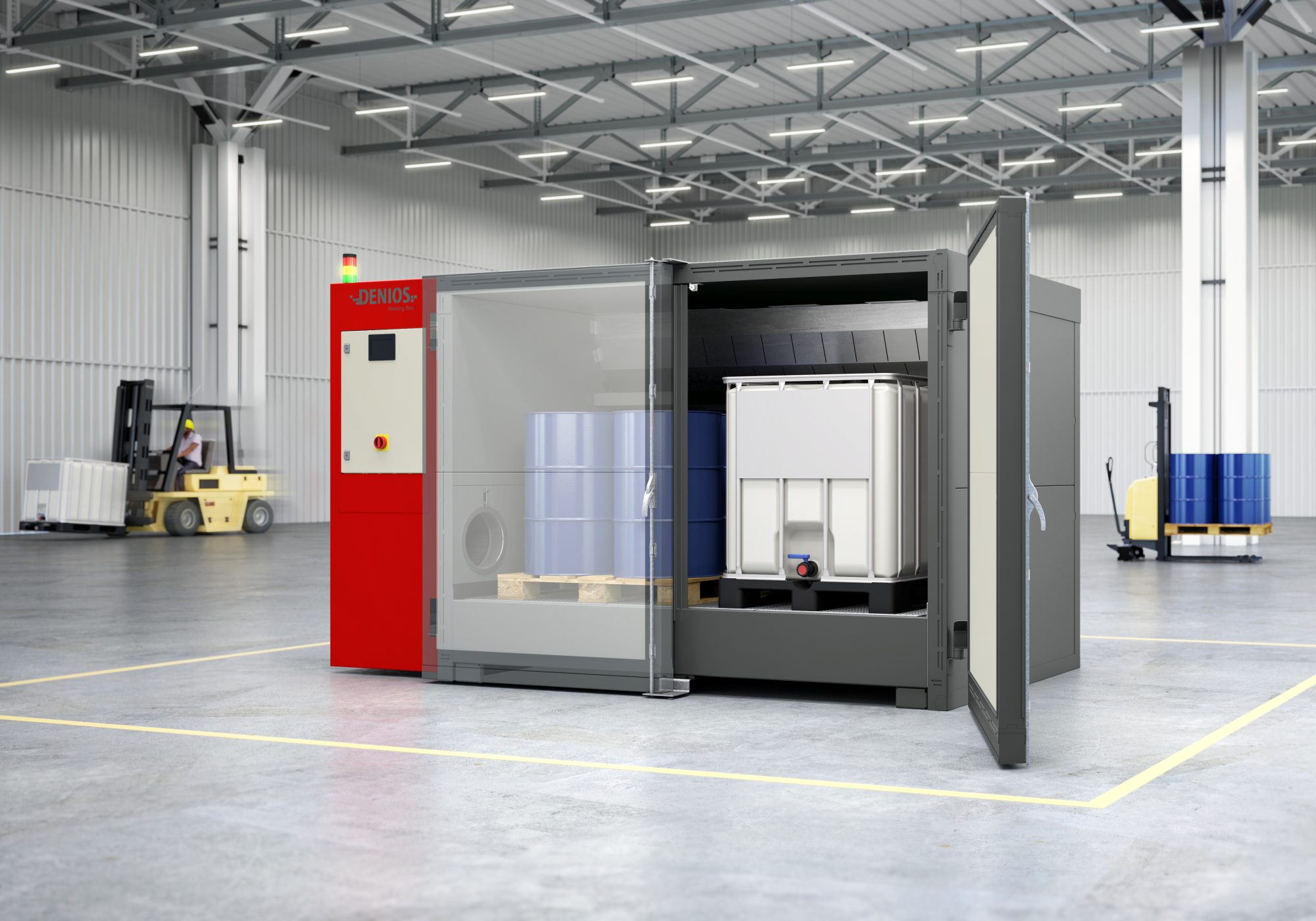Heißer Inhalt: Die neue Wärmekammer HB (Heating Box) von DENIOS schafft Temperaturen von bis zu 120 Grad und ist dabei besonders effizient (Foto: Denios)