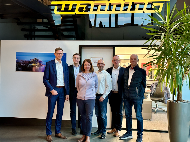 (Teilnehmende des Austauschs, v.l.n.r.: Ingo Niehaus, André Reinke, Nicole Wanning, Yassine Mokdad, Markus Niehoff, Gerhard Wanning) (Foto: EWG Rheine)