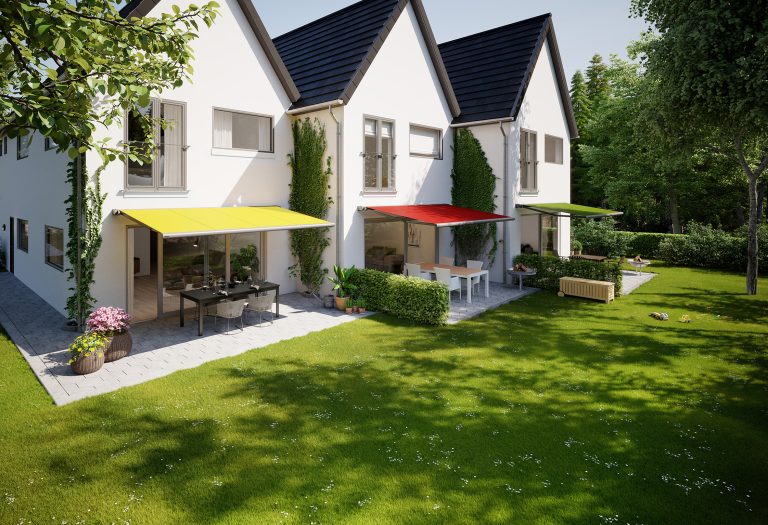 Die „markilux 900“ ist eine filigrane Gelenkarmmarkise mit Vollkassette für Balkone und kleine Terrassen. Sie eignet sich für die Wand- und Deckenmontage sowie für das Befestigen mittels innovativem Klemm-Mechanismus. (Foto: markilux GmbH + Co. KG)