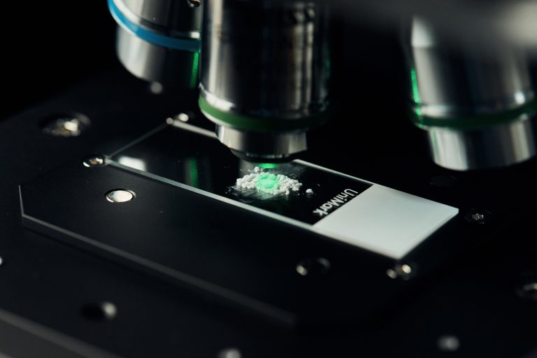 Das Raman-Mikroskop arbeitet mit Laserlicht, wodurch es die Analyse von Molekülen und deren strukturellen Eigenschaften ermöglicht. (Foto: P. Pollmeier/HSBI)