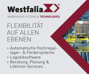 Werbebanner: Westfalia Technologies – Automatische Hochregallager, Fördertechnik, Logistiksoftware und Lifecycle-Services