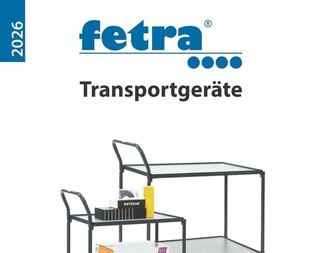 Titelseite des fetra Katalogs 2026 mit Transportgeräten
