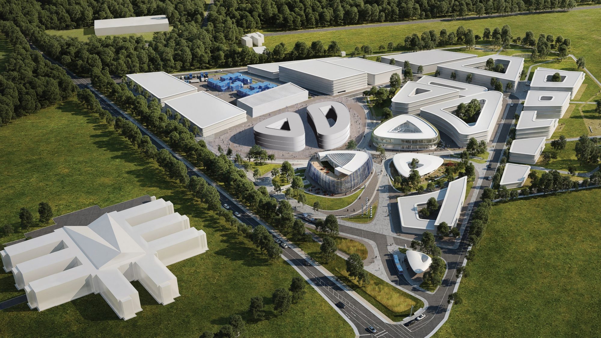Visualisierung des Synergyparks Lühn in Lingen mit Werkhallen, Bürogebäuden und zentralem Campus