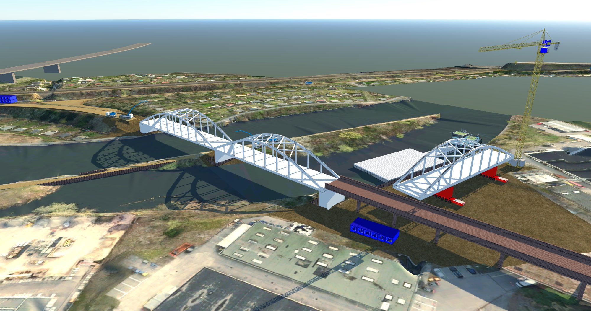 Visualisierung der Siemensbahn in Berlin mit geplanten Brückenbauwerken über das Wasser